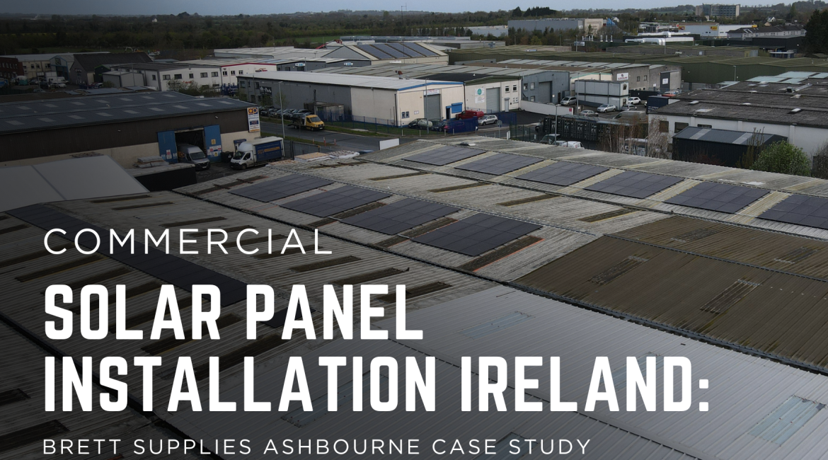 Commercial Solar Panel Installation Ireland at Brett Supplies Ashbourne. Image of factory roof with solar panels
